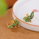 Buddha Stones 925 Sterling Silver Plated Gold Natural Cyan Jade Butterfly Luck Healing Earrings Earrings BS 2