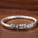Buddha Stones 999 Sterling Silver Year of the Dragon Luck Strength Metal Cuff Bracelet Bangle Bracelet Bangle BS 2