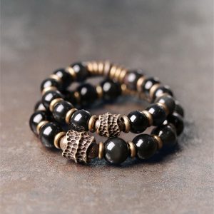 Buddha Stones Rainbow Obsidian Copper Love Healing Bracelet Bracelet BS 18cm(12mm)