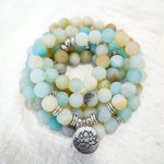 Buddha Stones Tibetan Amazonite Stone Blessing Lotus Mala Mala Bracelet BS 3