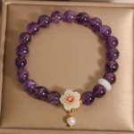 Buddha Stones Natural Amethyst White Agate Pearl Charm Balance Bracelet Bracelet BS 4