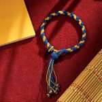 Buddha Stones Handmade Tibetan Five God Of Wealth Dragon Scale Rope Luck Braid Bracelet Bracelet BS Blue Gold(Wrist Circumference 14-18cm)