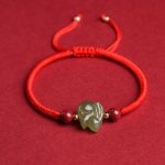 Year of the Rabbit Hetian Jade Bunny Cinnabar Beaded Abundance String Bracelet Bracelet BS 1
