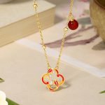 Buddha Stones 925 Sterling Silver Four Leaf Clover Koi Fish Red Agate Pearl Wealth Bracelet Necklace Pendant Earrings Set Bracelet Necklaces & Pendants BS Necklace