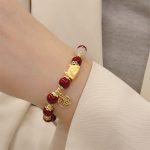 Buddha Stones Year Of The Dragon Red Agate Strawberry Quartz Black Obsidian Jade Garnet Pearl Cinnabar Dumpling Dragon Luck Fu Character Bracelet Bracelet BS 34