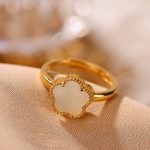 Buddha Stones 925 Sterling Silver Plated Gold Natural Hetian Jade Flower Luck Necklace Pendant Ring Set Bracelet Necklaces & Pendants BS Gold Ring(Inner Perimeter 54-60mm Adjustable)