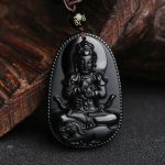 Buddha Stones Chinese Zodiac Natal Buddha Natural Black Obsidian Purification Necklace Pendant Necklaces & Pendants BS Goat-Tathagata