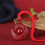 Buddha Stones One's Luck Improves Design Patern Natural Cinnabar Concentration Necklace Pendant Necklaces & Pendants BS Red Rope Plain Bead High Content Cinnabar