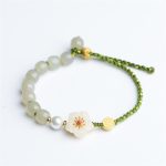Buddha Stones 925 Sterling Silver Natural Hetian Jade Peach Blossom Luck Bracelet Bracelet BS 8