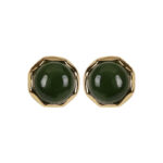 Buddha Stones 925 Sterling Silver Plated Gold Natural Hetian Cyan Jade Bead Luck Stud Earrings Earrings BS 8