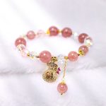 Buddha Stones Natural Strawberry Quartz Crystal Money Bag Charm Positive Bracelet Bracelet BS 8