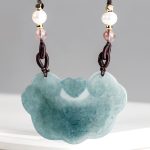 Buddha Stones Natural Jade Peony Flower Lock of Good Wishes Prosperity Necklace Pendant Necklaces & Pendants BS 4
