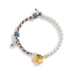 Buddha Stones 925 Sterling Silver Lotus Pearl Colorful Rope Chalcedony Prosperity Bracelet 8