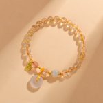 Buddha Stones Natural Golden Rutilated Quartz Fu Character Peace Buckle Charm Wealth Bracelet Bracelet BS 2