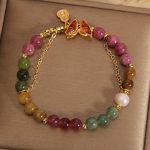 Buddha Stones Natural Colorful Tourmaline Butterfly Auspicious Character Gourd Charm Positive Bracelet Bracelet BS 5