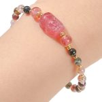 Buddha Stones Moonstone Strawberry Quartz Tourmaline PiXiu Healing Bracelet Bracelet BS 10