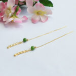 Buddha Stones 925 Sterling Silver Natural Hetian Cyan Jade Bead Luck Phoenix Tail Drop Earrings Earrings BS 7