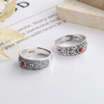 Buddha Stones 925 Sterling Silver Embedded Red Agate Auspicious Clouds Logical Thinking Ring 7