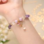 Buddha Stones Amethyst Green Aventurine Strawberry Quartz Positive Elephant Charm Bracelet 3