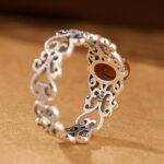 Buddha Stones 925 Sterling Silver Vintage Red Agate Self-acceptance Calm Ring Ring BS 4