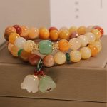 Buddha Stones Tibet Natural Golden Silk Jade Double Layer Bell Orchid Luck Bracelet Bracelet BS 2