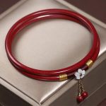 Buddha Stones 2Pcs Cinnabar Flower Blessing Bangle Charm Bracelet Bracelet BS 1