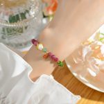 Buddha Stones Natural Multicolored Tourmaline Pearl Auspicious Character Charm Wisdom Bracelet Bracelet BS 5