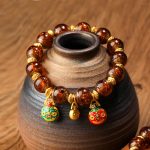 Buddha Stones Gold Swallowing Beast Family Charm Liuli Glass Bead Fortune Bracelet Bracelet BS Brown Gold Swallowing Beast Family 12mm