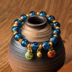 Buddha Stones Gold Swallowing Beast Family Charm Liuli Glass Bead Fortune Bracelet Bracelet BS Blue Gold Swallowing Beast Family 12mm
