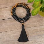Buddha Stones Tibetan Black Onyx Tiger Eye Protection Necklace Mala Set Mala Bracelet BS 2