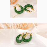 Buddha Stones 925 Sterling Silver Plated Gold Natural Round Hetian Cyan Jade Luck Drop Earrings Earrings BS 4
