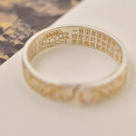 Buddha Stone 999 Sterling Silver Gold-Painted Joyful Flower Pattern Peaceful Heart Sutra Ring Ring BS 14