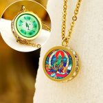 Buddha Stones Tibetan Yellow God Of Wealth Green Tara Buddha Serenity Titanium Steel Necklace Pendant Necklaces & Pendants BS Front Green Tara Back Mantra