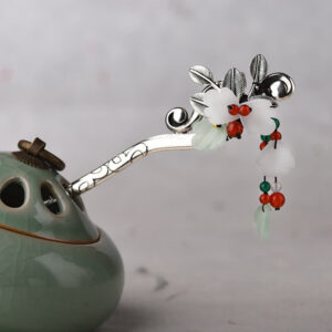 Buddha Stones Red Agate Flower Leaf Calm Confidence Tassel Hairpin Hairpin BS Agate