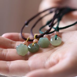 Buddha Stones Natural Round Jade Peace Buckle Lotus Abundance String Necklace Pendant Necklaces & Pendants BS main