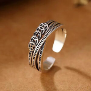 Buddha Stones Copper Coin Wealth Luck Ring Ring BS Copper Coin
