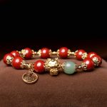 Buddha Stones Year of the Dragon Natural Cinnabar Fu Character Charm Blessing Bracelet Bracelet BS 8