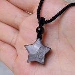 Buddha Stones Natural Silver Sheen Obsidian Star Crescent Moon Protection Necklace Pendant Necklaces & Pendants BS 7