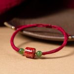 Buddha Stones Tibetan Cinnabar Om Mani Padme Hum Engraved Blessing Braided Rope Bracelet Bracelet BS 2