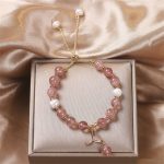 Buddha Stones Strawberry Quartz Rutilated Quartz Fishtail Charm Healing Bracelet Bracelet BS 3