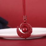 Buddha Stones One's Luck Improves Design Patern Natural Cinnabar Concentration Necklace Pendant Necklaces & Pendants BS Wine Red Rope Plain Bead High Content Cinnabar