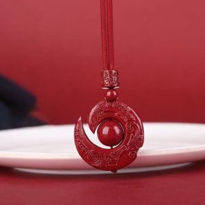 Buddha Stones One's Luck Improves Design Patern Natural Cinnabar Concentration Necklace Pendant Necklaces & Pendants BS Wine Red Rope Plain Bead High Content Cinnabar