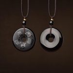 Buddha Stones Black Obsidian Taoism Five Sacred Mountains Carved Strength Peace Buckle Necklace Pendant Key Chain Phone Hanging Decoration Necklaces & Pendants BS main