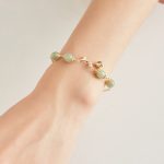 Buddha Stones 14K Gold Plated Hetian Jade Golden Rose Flower Luck Chain Bracelet Bracelet BS 9