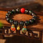 Buddha Stones Gold Swallowing Beast Family Colorful Cinnabar Bead Bracelet Bracelet BS Gold Swallowing Beast Cinnabar(Green) 14MM
