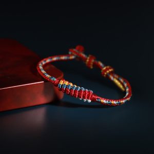 Buddha Stones Tibetan Handmade Eight Thread Peace Knot Prayer Wheel Braided Protection Bracelet Bracelet BS Red Gold(Wrist Circumference 14-16cm)