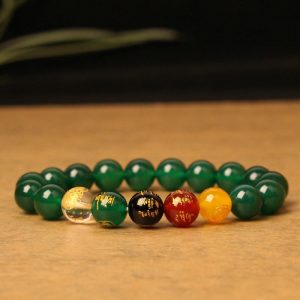 Buddha Stones Five Elements God of Wealth Various Agate Crystal Wealth Bracelet Bracelet BS Green Agate(Power♥Success)