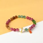 Buddha Stones Natural Multicolored Tourmaline Pearl Auspicious Character Charm Wisdom Bracelet Bracelet BS 4