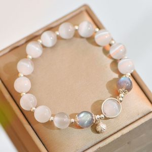 Buddha Stones 925 Sterling Silver Cat Eye Moonstone Love Support Bracelet Bracelet BS 10mm