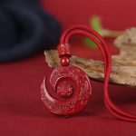 Buddha Stones One's Luck Improves Design Patern Natural Cinnabar Concentration Necklace Pendant Necklaces & Pendants BS Wine Red Rope One's Luck Improves Design Bead High Content Cinnabar